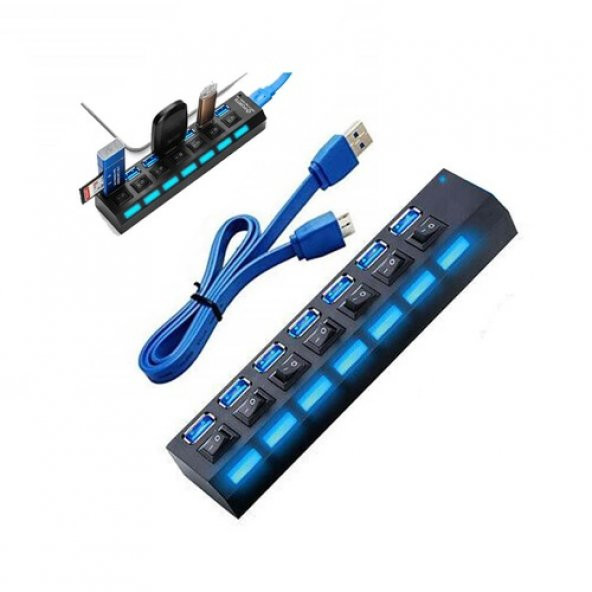 7 Port Usb 3.0 Çoklayıcı Hub Anahtarlı Işıklı Adaptörlü Ic Chipli (518992114) - 8