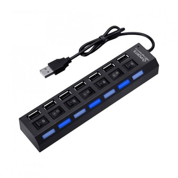 7 Port Usb Hub Çoklayıcı Çoğaltıcı Onoff Düğmeli Işıklı Adaptörlü (518962660) - Resim 8