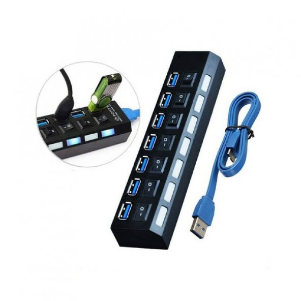 7 Port Usb 3.0 Çoklayıcı Hub Anahtarlı Işıklı Adaptörlü Ic Chipli (518992114) - 9