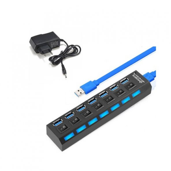 7 Port Usb 3.0 Çoklayıcı Hub Anahtarlı Işıklı Adaptörlü Ic Chipli (518992114) - 10