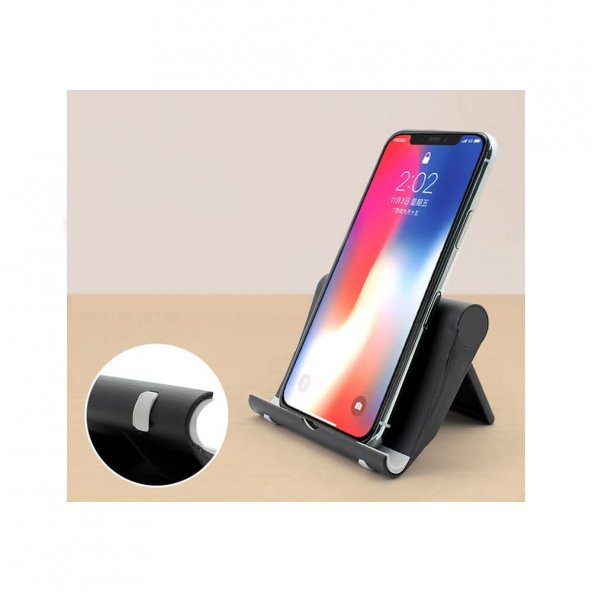 Masaüstü Telefon Tablet Tutucu Stand Katlanır Ayarlanabilir Siyah - 5