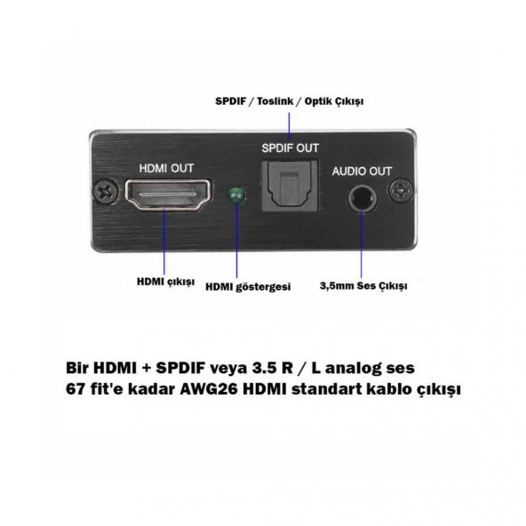 Turbosepet Hdmi To Hdmi Audio Optik 3D 4K-2K Metal Hdmı Ses Ayırıcı - Resim 6