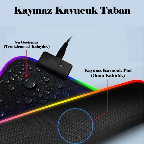 Işıklı Rgb Mouse Pad 25-35Cm Rgb Işıklı Mouse Ped Kaymaz Taban - 5