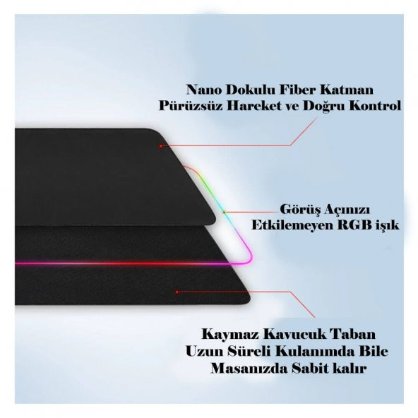 Işıklı Rgb Mouse Pad 25-35Cm Rgb Işıklı Mouse Ped Kaymaz Taban - 6