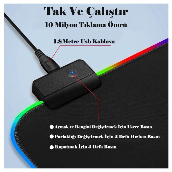 Işıklı Rgb Mouse Pad 25-35Cm Rgb Işıklı Mouse Ped Kaymaz Taban - 8
