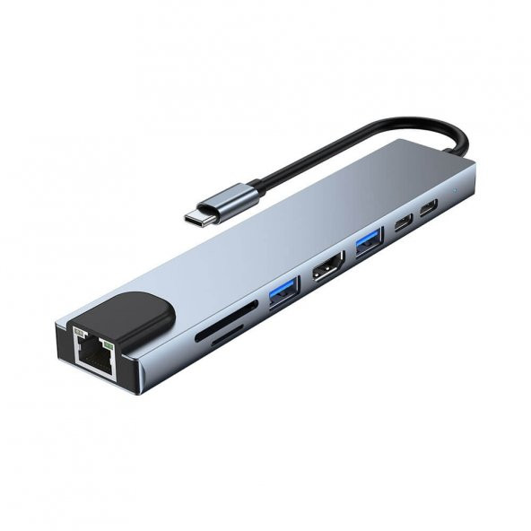 8 In 1 Type C To Hdmı- Sd/ Tf- 2 USB 3.0- USB-C Pd Ethernet Kablo