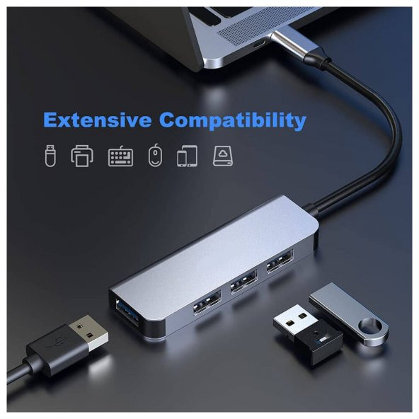 Type C 4 Port Usb 3.0 Hub Usb C Çoklayıcı Alüminyum Gövde - Resim 5