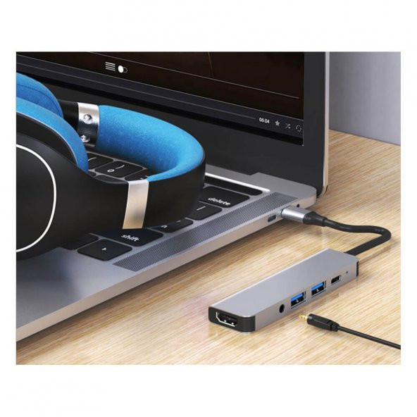 USB 3.1 Type C To Hdmi 4K Ses USB C 2XUSB 3.0 Hub Çevirici Kablo - 4
