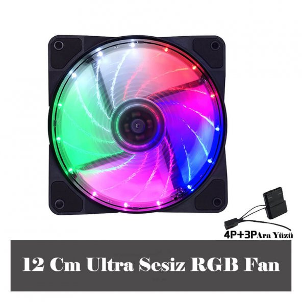 12Cm Kasa Fanı 3D 15 Led Rgb Soğutucu Fan Sessiz Renkli Işıklı - Resim 2