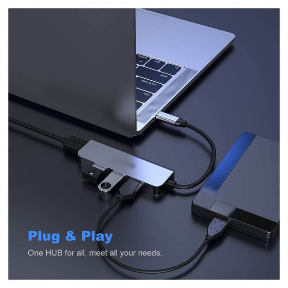 Type C 4 Port Usb 3.0 Hub Usb C Çoklayıcı Alüminyum Gövde - Resim 7