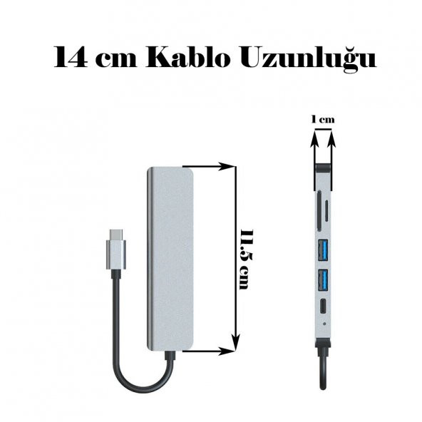 6 In 1 Type C To Hdmı / 2 USB 3.0- USB-C Pd- Sd Tf Çevirici Kablo - 6