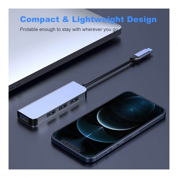 Type C 4 Port Usb 3.0 Hub Usb C Çoklayıcı Alüminyum Gövde - Resim 8