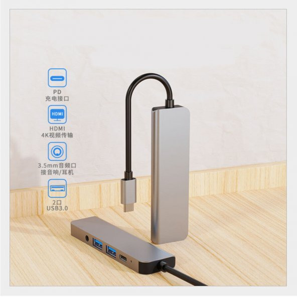 USB 3.1 Type C To Hdmi 4K Ses USB C 2XUSB 3.0 Hub Çevirici Kablo - 6