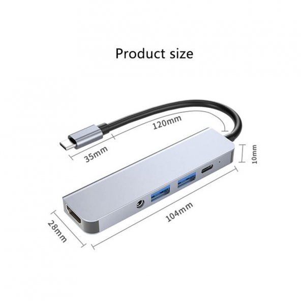 USB 3.1 Type C To Hdmi 4K Ses USB C 2XUSB 3.0 Hub Çevirici Kablo - 9