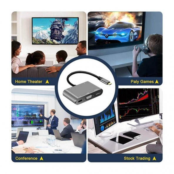 Type-C To 4K Hdmi Vga Usb 3.0 Otg Audio Ses Çevirici Kablo 5 In 1 (518947659) - 9