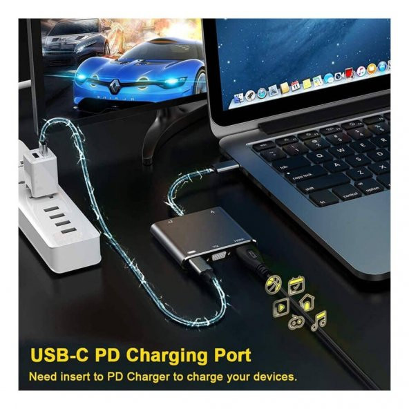 Type-C To 4K Hdmi Vga Usb 3.0 Otg Audio Ses Çevirici Kablo 5 In 1 (518947659) - 8