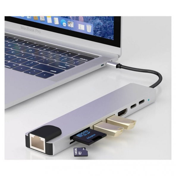 Type C To Ethernet, Hdmi Çoklu Kart Okuyucu 2Xusb 3.0 Hub Usb C (518945865) - Resim 3