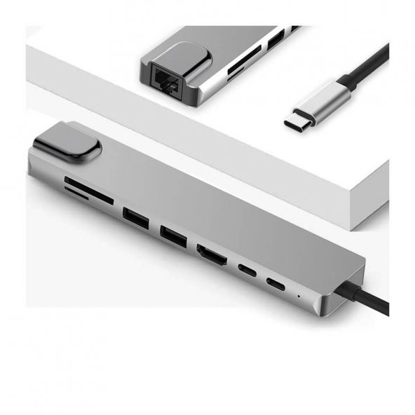 Type C To Hdmi Sd/ Tf 2 Usb 3.0 Usb-C Pd Ethernet 8 In 1 Adaptör - 5