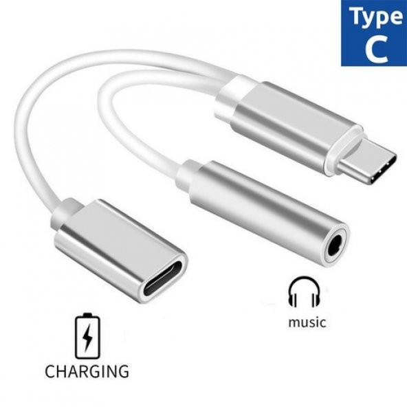 Type C To Kulaklık Çevirici 3.5Mm Aux Ses Ve Şarj Giriş 2 In 1 (456614874) - 2