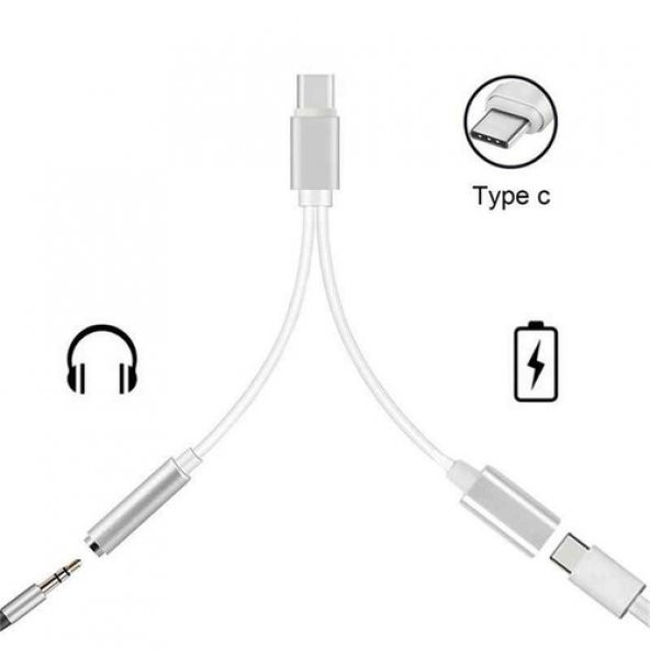 Type C To Kulaklık Çevirici 3.5Mm Aux Ses Ve Şarj Giriş 2 In 1 (456614874) - 3