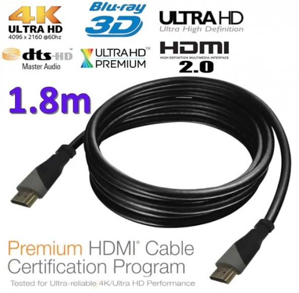 Hdmi Kablo 2.0 4K 60Hz Ultra Hd 2160 19+1 Görüntü Kablosu 1.8M