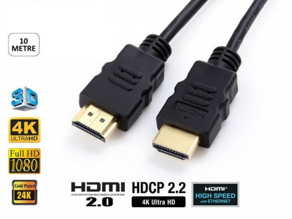 4K Hdmi Kablo 3D Ultra Hd Altın Uç 10 Metre Lcd Tv Ps4 Tvbox Uydu