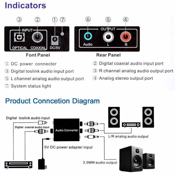 Digital To Analog Stereo Rca Optik Toslink Ses Çevirici Dönüştürücü - 3