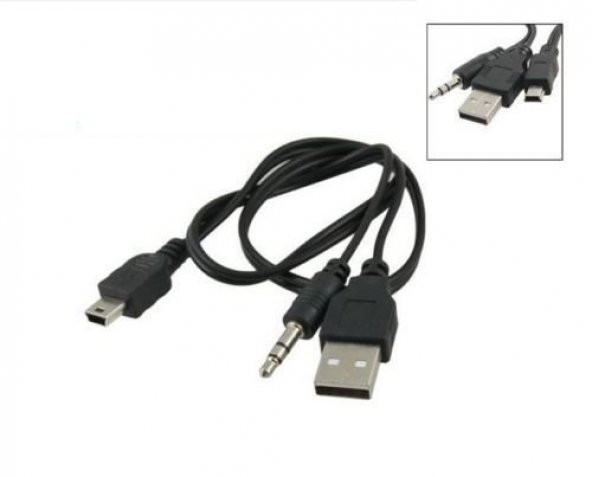 Mp3 Mp4 Player Usb Şarj ve 3.5Mm Aux Kablo Usb To 5 Pin Mini Usb - 2
