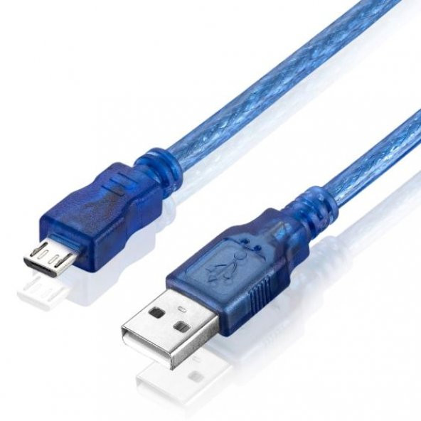 Micro Usb Erkek To Usb Erkek Kablo 50Cm Mavi Şeffaf Örgü Kablo ürün görseli