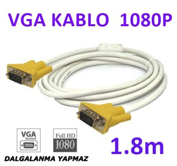 Vga Kablo Full Hd Projeksiyon Lcd Monitör Görüntü Kablosu 1.8M