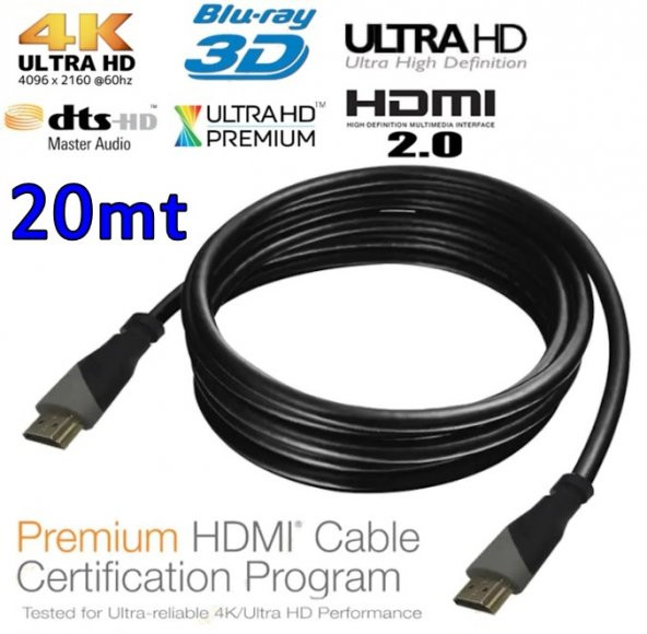 Hdmi Kablo 2.0 4K 60Hz 19 1 Kablo Ultra Hd 2160P Kalite 20 Metre