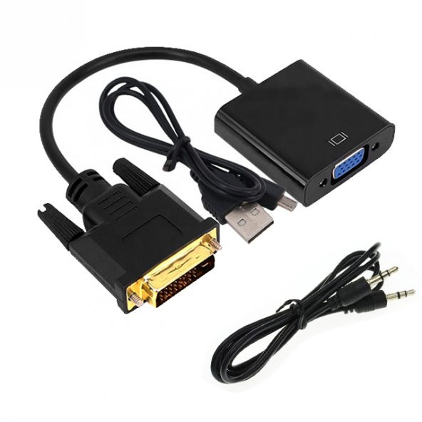 Dvi-D To Vga Çevirici 24+1 Kablo Micro Usb Güç + Ses Girişli