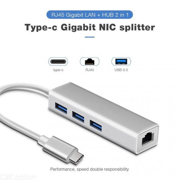 Type C USB Hub USB Type-C To 3 Port USB 3.0 Çoklayıcı 1000 Mbps - Resim 3