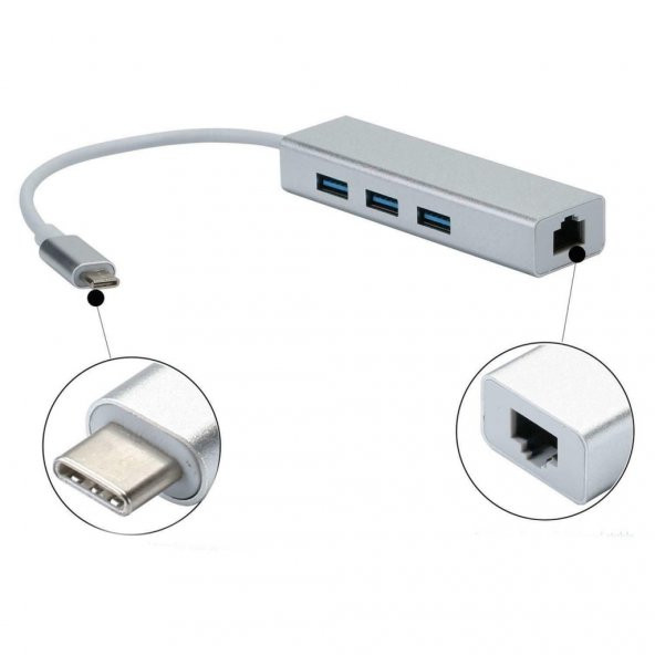 Type C USB Hub USB Type-C To 3 Port USB 3.0 Çoklayıcı 1000 Mbps - Resim 4