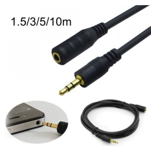 Kulaklık Uzatma Kablosu 3.5Mm Ses Dişi Erkek Altın Uç 3M Metre (330924489) - Resim 6