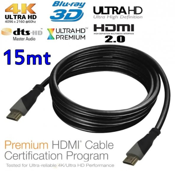 Hdmi Kablo 2.0 4K 60Hz 19 1 Kablo Ultra Hd 2160P Kalite 15 Metre