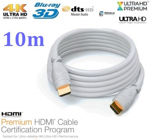 Hdmi Kablo 4K 10 M Ultra Hd 4K 60Hz 2160P Yüksek Hız Kablo Beyaz