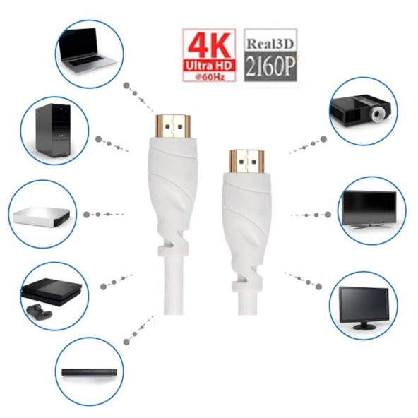 Hdmi Kablo 4K 3Mt Ultra Hd 4K 60Hz 2160P Yüksek Hızlı Kablo Beyaz - 2