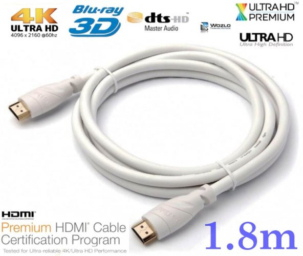 Hdmi Kablo 4K 1.8M Ultra Hd 4K 60Hz 2160P Yüksek Hız Kablo Beyaz