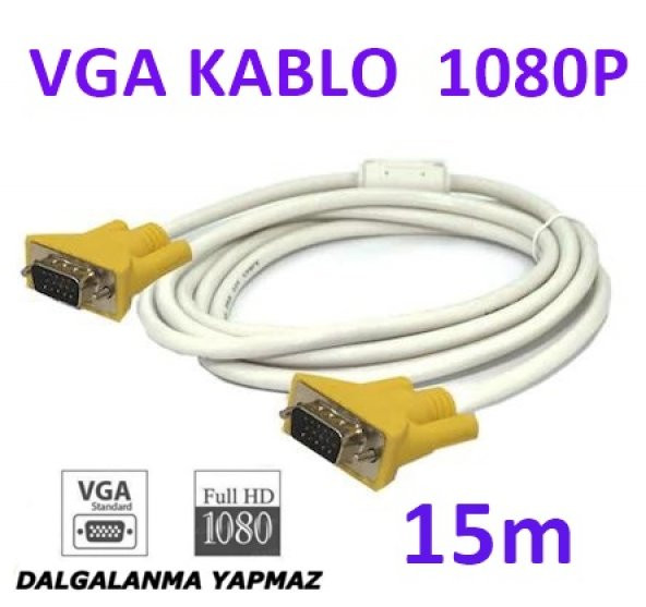 Vga Kablo Full Hd Projeksiyon Lcd Monitör Görüntü Kablosu 15Mt