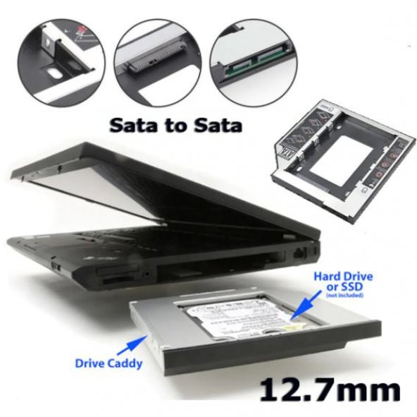 Dvd Yuvasına Ssd Hdd Bağlama Ssd Caddy 12.7 Mm Kızak 2 Hdd Bağla - 2