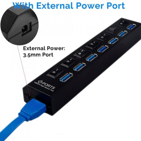7 Port Usb 3.0 Hub Çoklayıcı Anahtarlı Yüksek Hızlı 1Tb Destekli (278557913) - 2