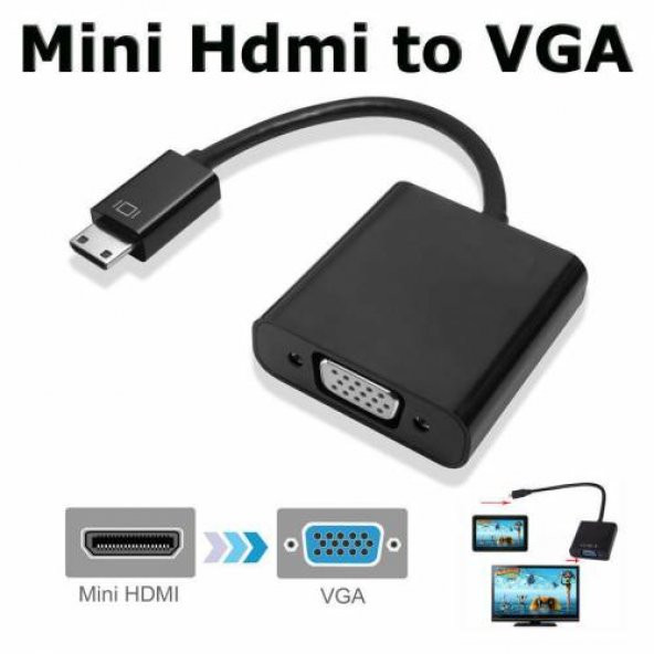 Mini Hdmi To Vga Çevirici Kablo Tablet Kamera Projeksiyon Uyumlu