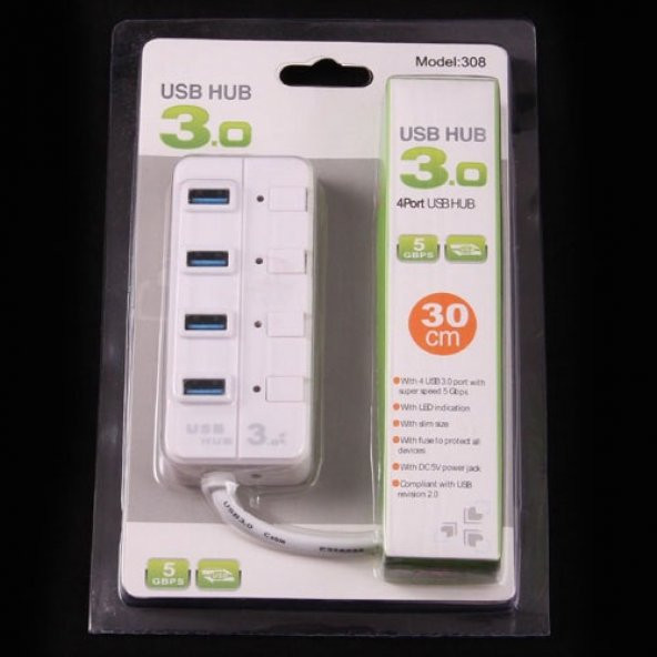 4 Port Usb 3.0 Hub Çoklayıcı Beyaz Anahtarlı (259913409)