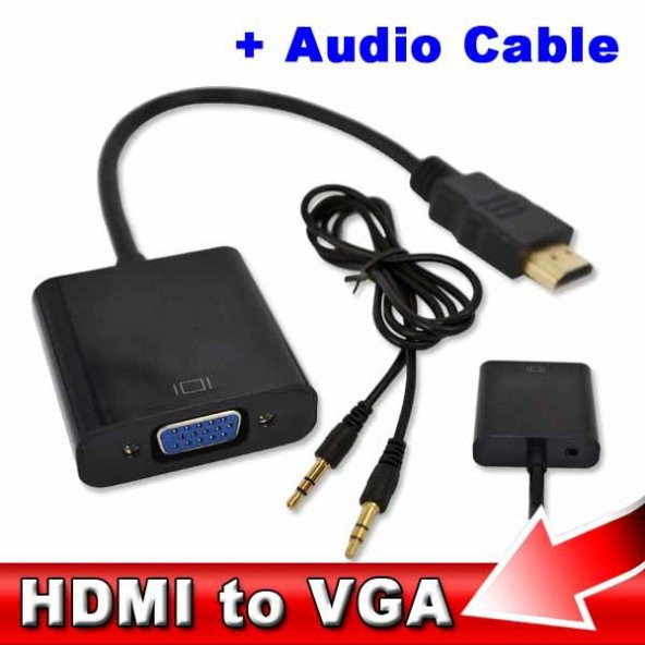 Hdmi To Vga Kablo Görüntü Ses Dönüştürücü Ses Kablosu