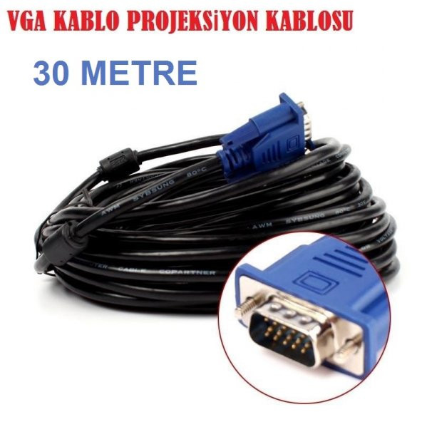 Vga Monitör Projeksiyon Görüntü Kablosu Uzatma Kablosu 30M Metre