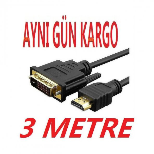 Hdmi To Dvi Çevirici Kablo Kaliteli Ses Görüntü Kablosu 3M Metre