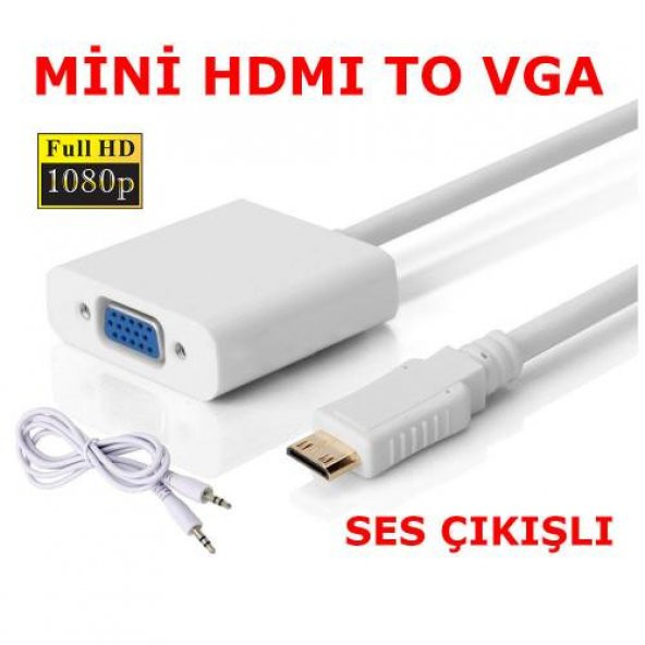 Mini Hdmi To Vga Ses Görüntü Aktarma Kablosu Hd Kalite 1080P Chip