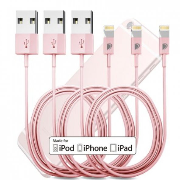 Apple İphone 5 5S 6 Plus 7 7S Plus Usb Şarj Data Kablo Gold Rose