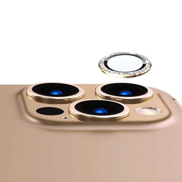 Gpack Apple iPhone 14 Pro Max Kamera Lens Koruyucu Taşlı Metal Tekli CL06 - 3